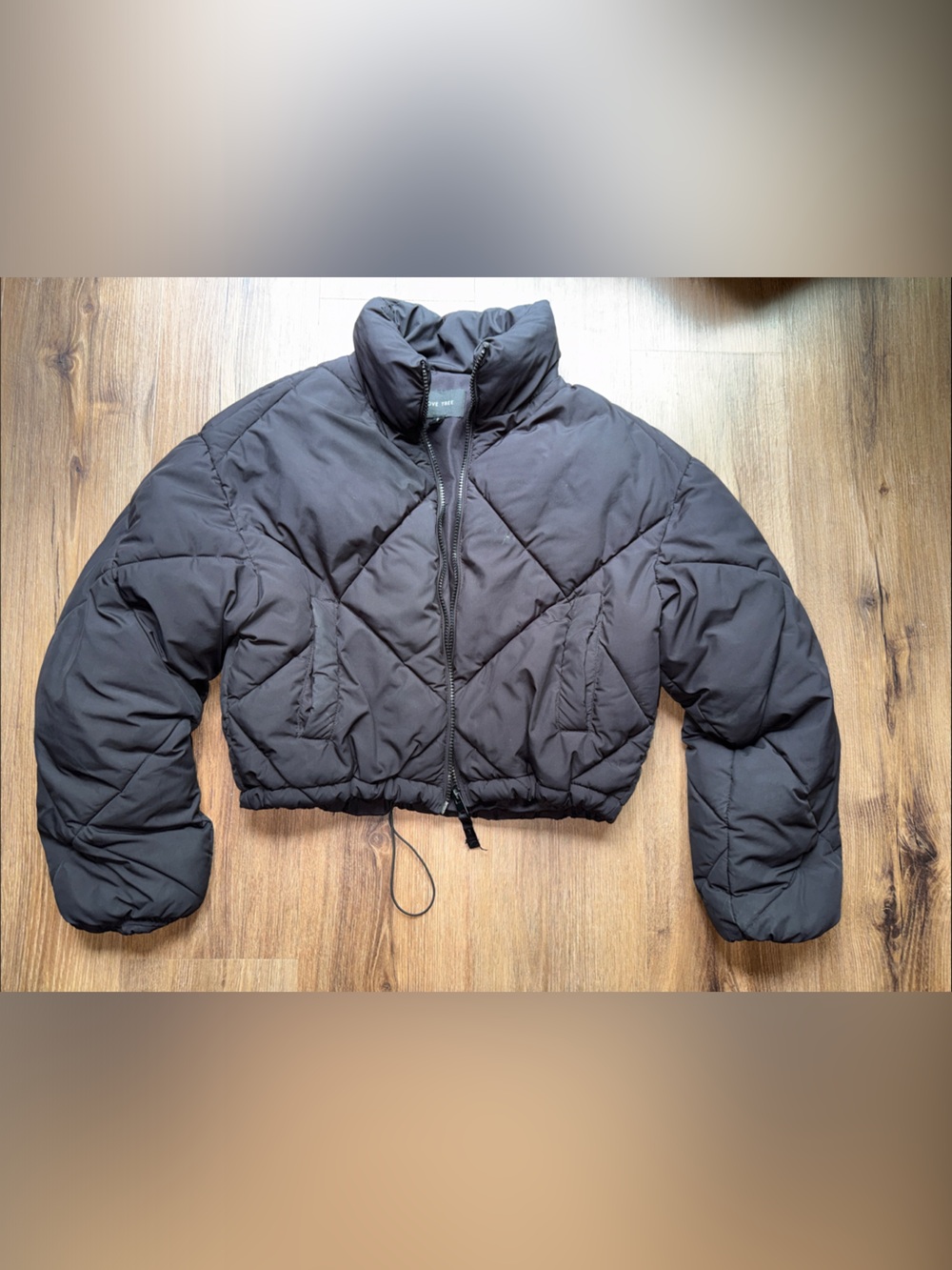 Love Tree Black Cropped Quilted Puffer